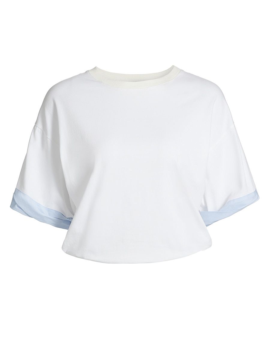Women's Sutton Poplin-Trimmed Jersey Top - White - Size XS