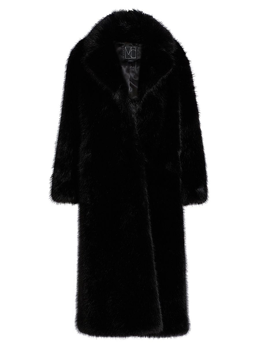 Women's Mink Stripe Faux-Fur Coat - Black - Size Large
