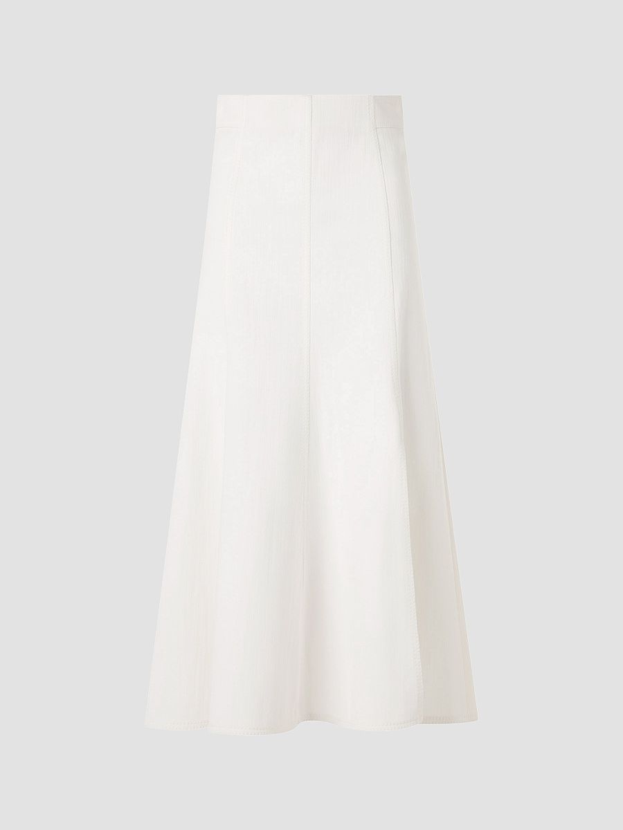 Women's Panelled Denim Midi Skirt - Cream - Size 16
