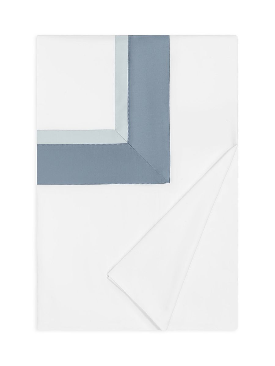 Borders Sateen Duvet Cover - White Blue - Size King