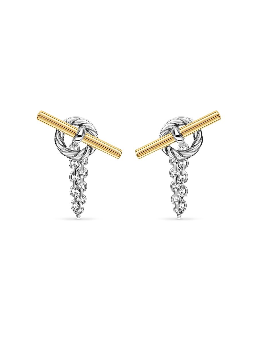 Women's DY Mercer Bold Toggle Chain Stud Earrings in Sterling Silver with 18K Yellow Gold, 50.4MM - Silver