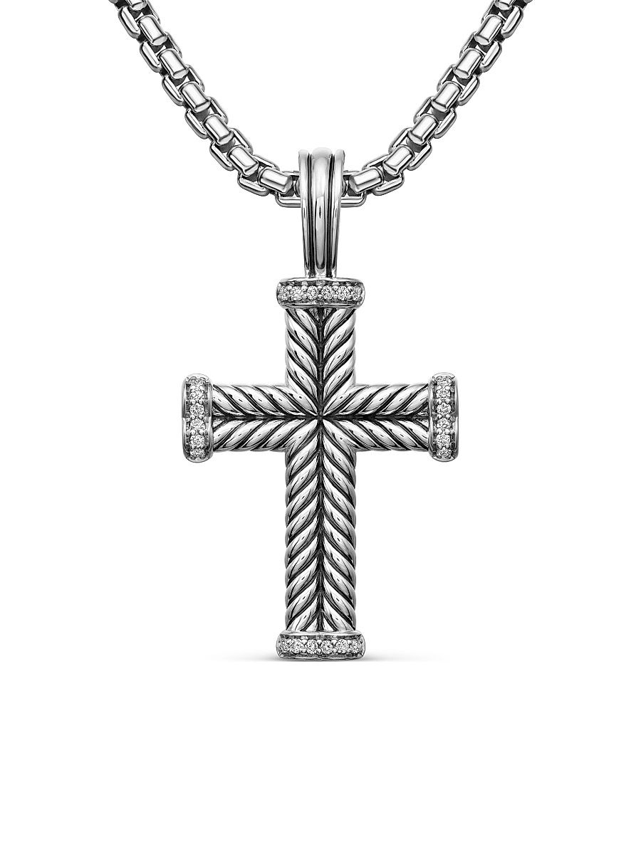 Men's Chevron Cross Pendant With Pave Diamonds - Diamond