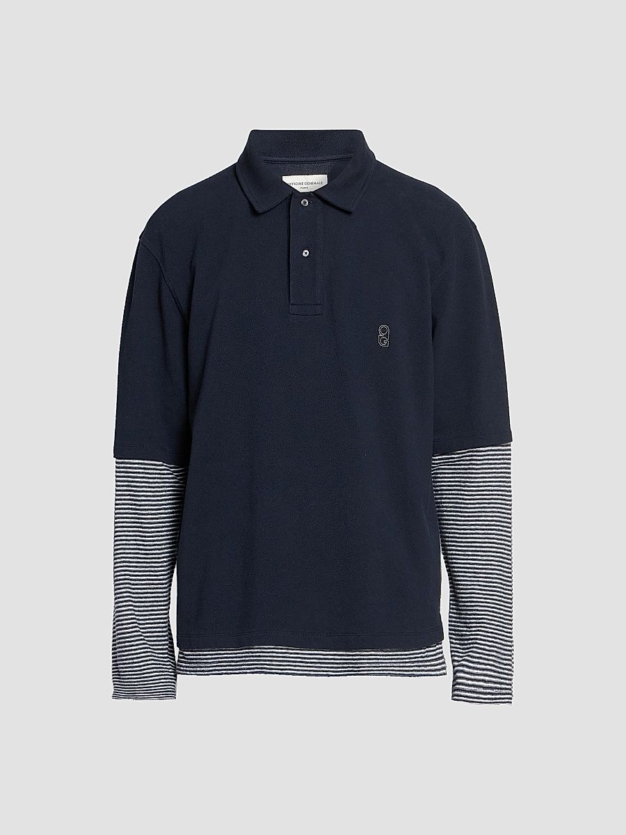 Men Percy Layered Polo Shirt - Navy Green Grey - Size XL