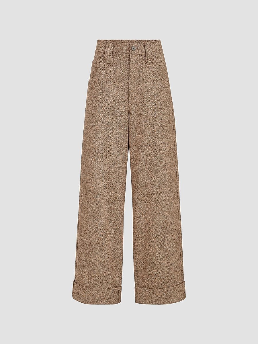 Women's Virgin Wool Donegal Baggy Five-Pocket Trousers - Cappuccino - Size 16