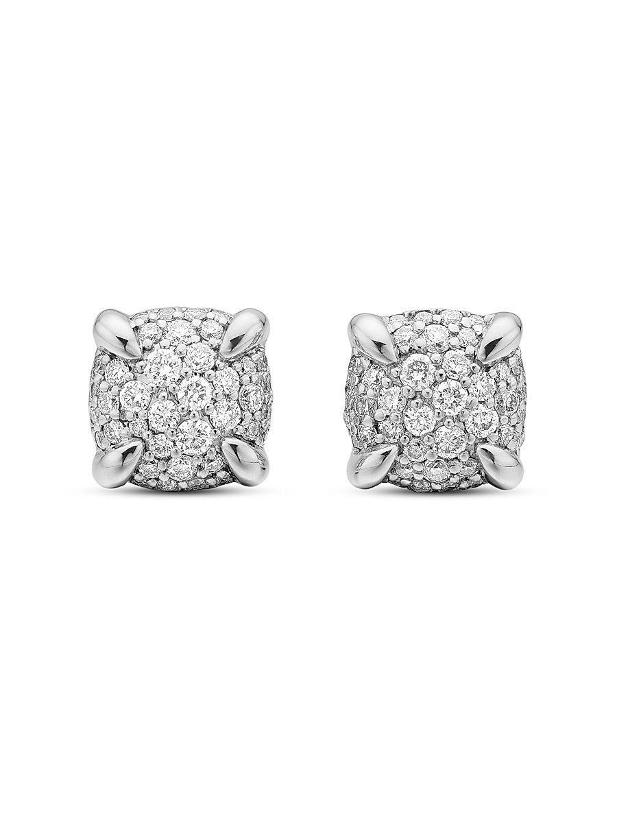 Women's Petite Chatelaine Stud Earrings in Sterling Silver with Pavé Diamonds, 6.5mm - Diamond