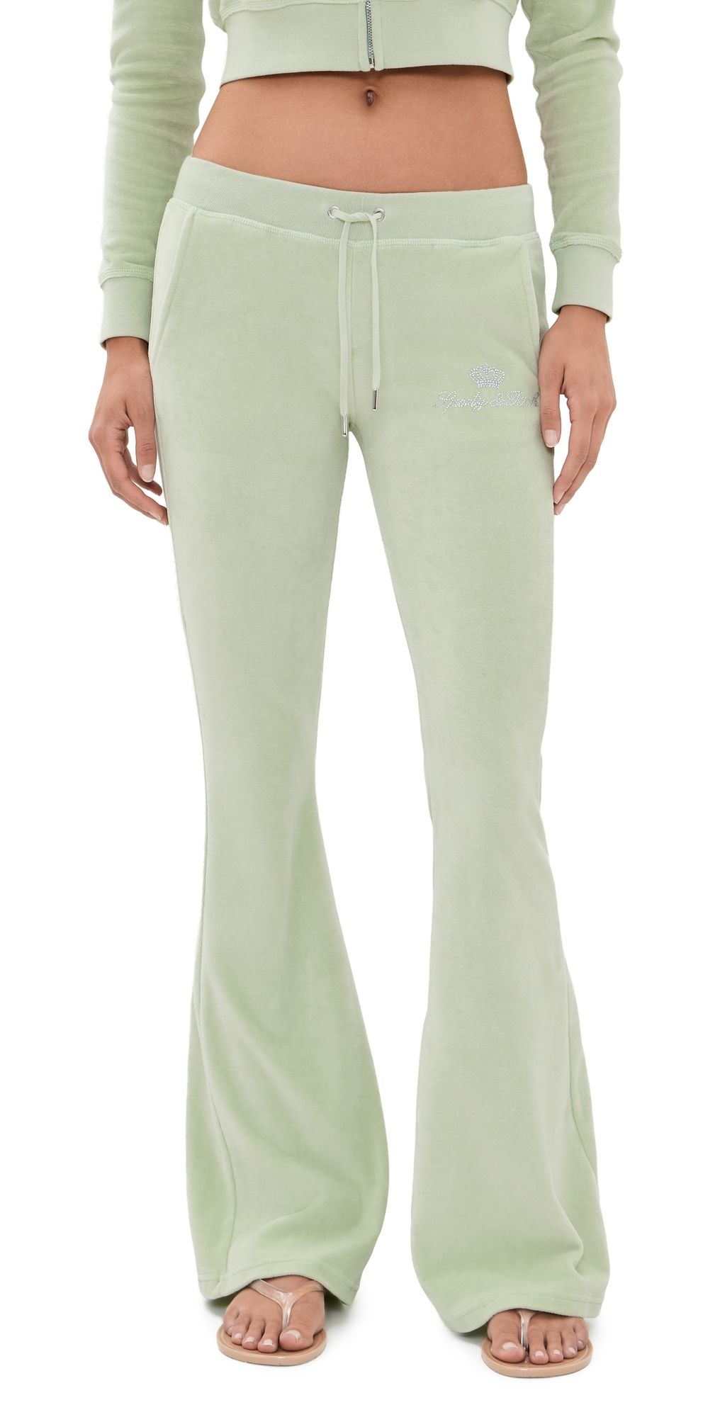 Sporty & Rich Juicy Script Velour Sweatpants Sage M