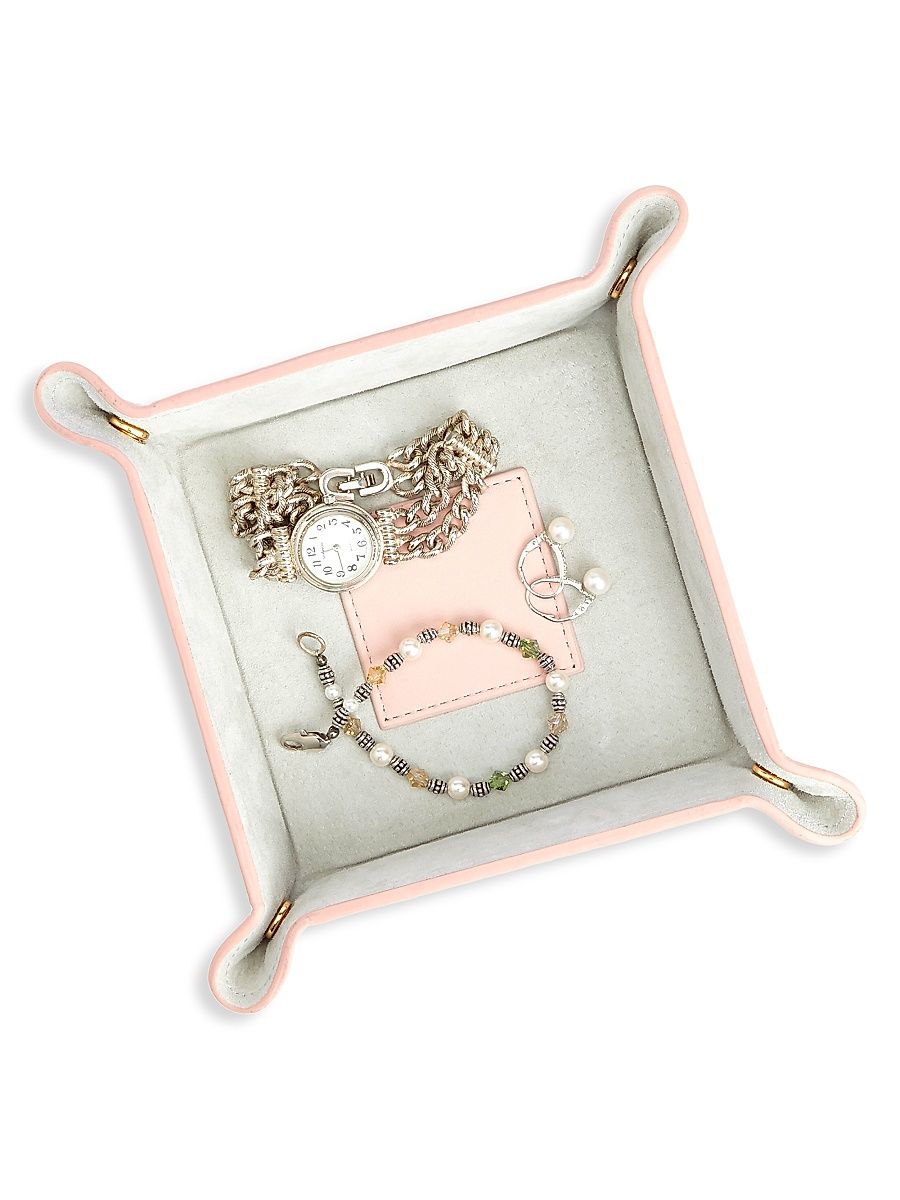 Suede-Lined Leather Catchall Valet Tray - Light Pink