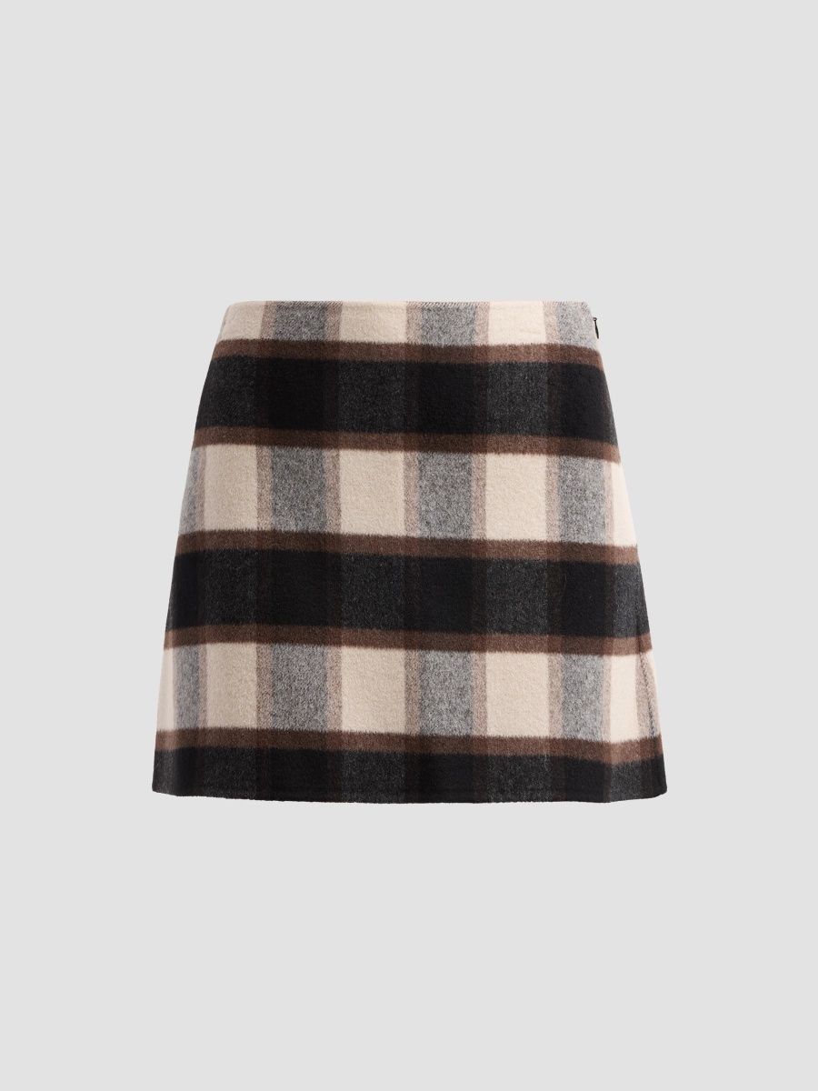 Theory Women's Wool Plaid Mini Skirt - Brown Multi - Size 16