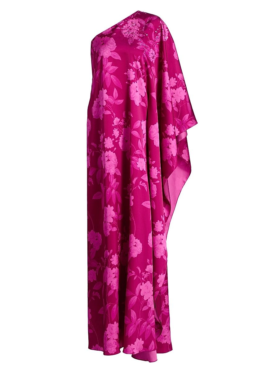 Women's Demi Embellished One-Shoulder Gown - Rhodolite Roses - Size XL