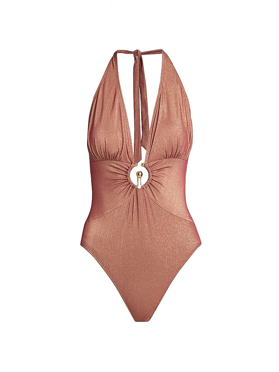 Women's Devin Metallic Hardware One-Piece Swimsuit - Terracotta - Size XL