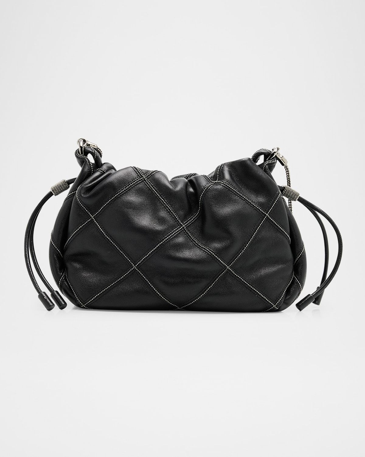Monili-Trim Quilted Leather Bucket Bag