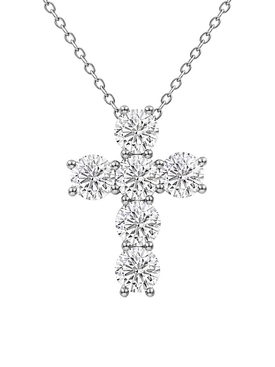 Women's 18K White Gold & 5.00 TCW Lab-Grown Diamond Cross Pendant Necklace - White Gold