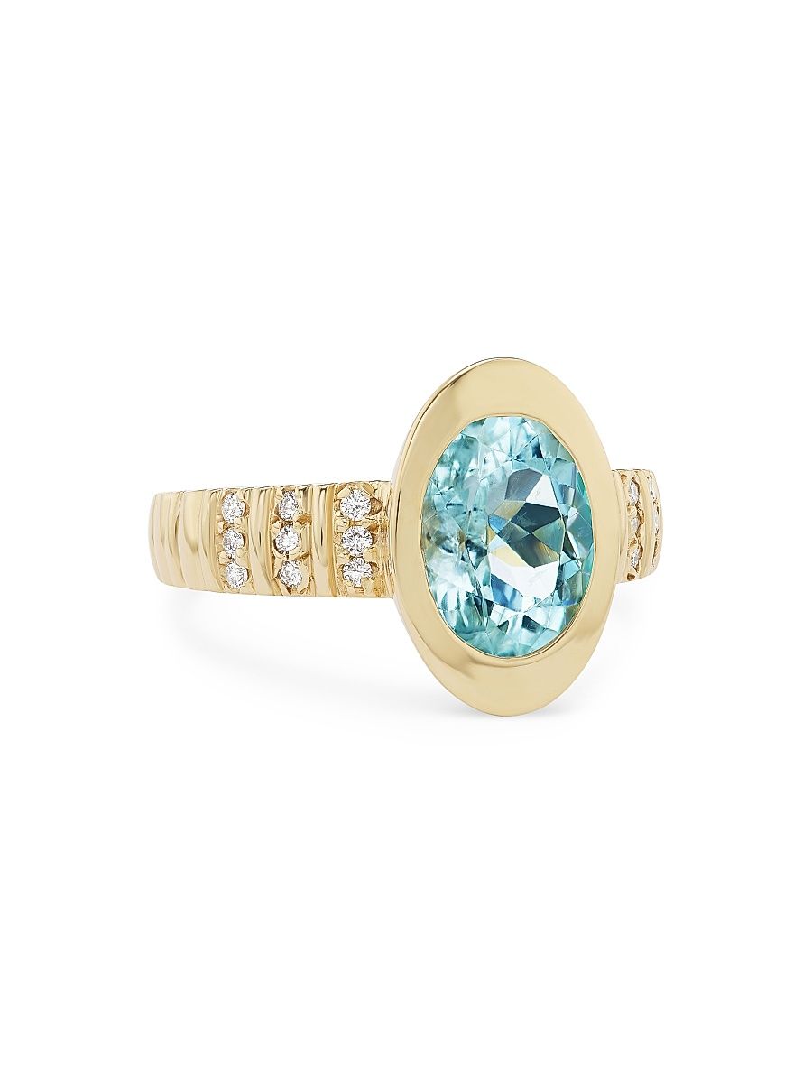 Women's Minerva Anjuli 14K Yellow Gold, Aquamarine & 2.2 TCW Diamond Ring - Aquamarine - Size 7
