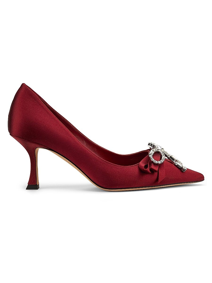 Women's Auria 70MM Crystal-Embellished Bow Satin Pumps - Ruby Red Crystal - Size 12