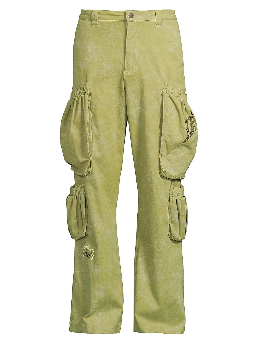 Men's Stretch-Cotton Twill Wide-Leg Cargo Pants - Green - Size 38