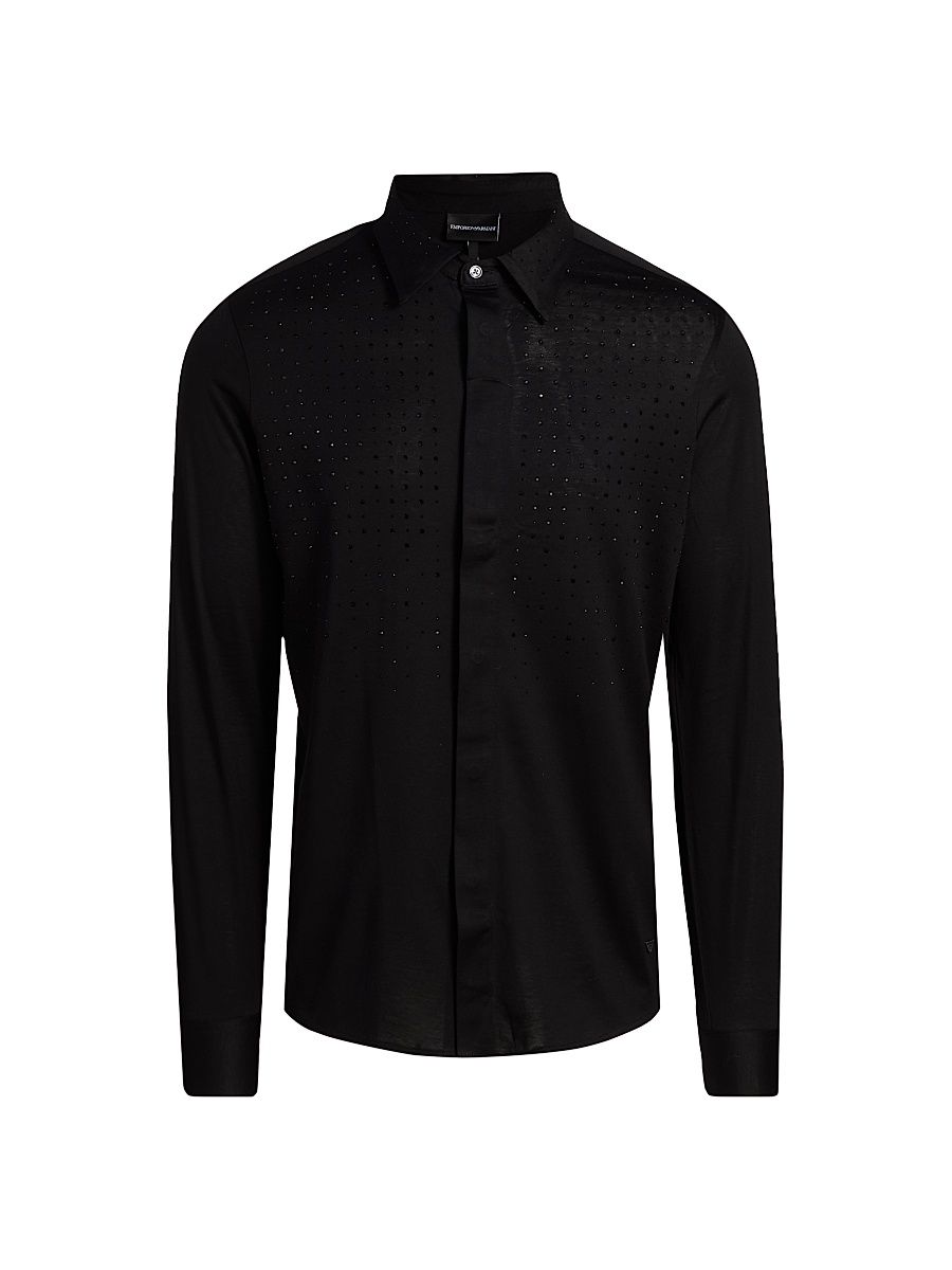 Men's Clubwear Capsule Rhinestone Sport Shirt - Black - Size XL