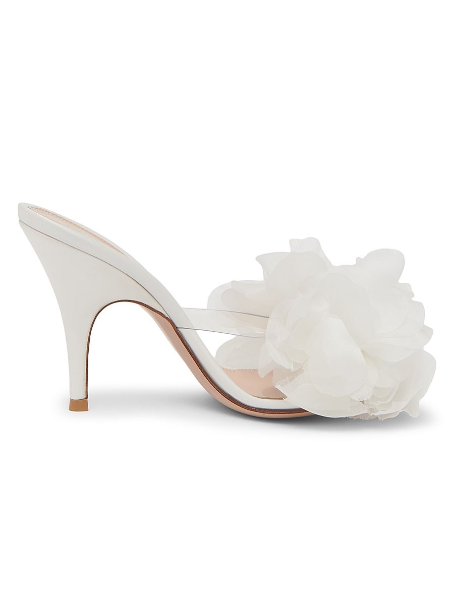 Women's 95MM Tulle Floral-Appliquéd Sandals - White - Size 9