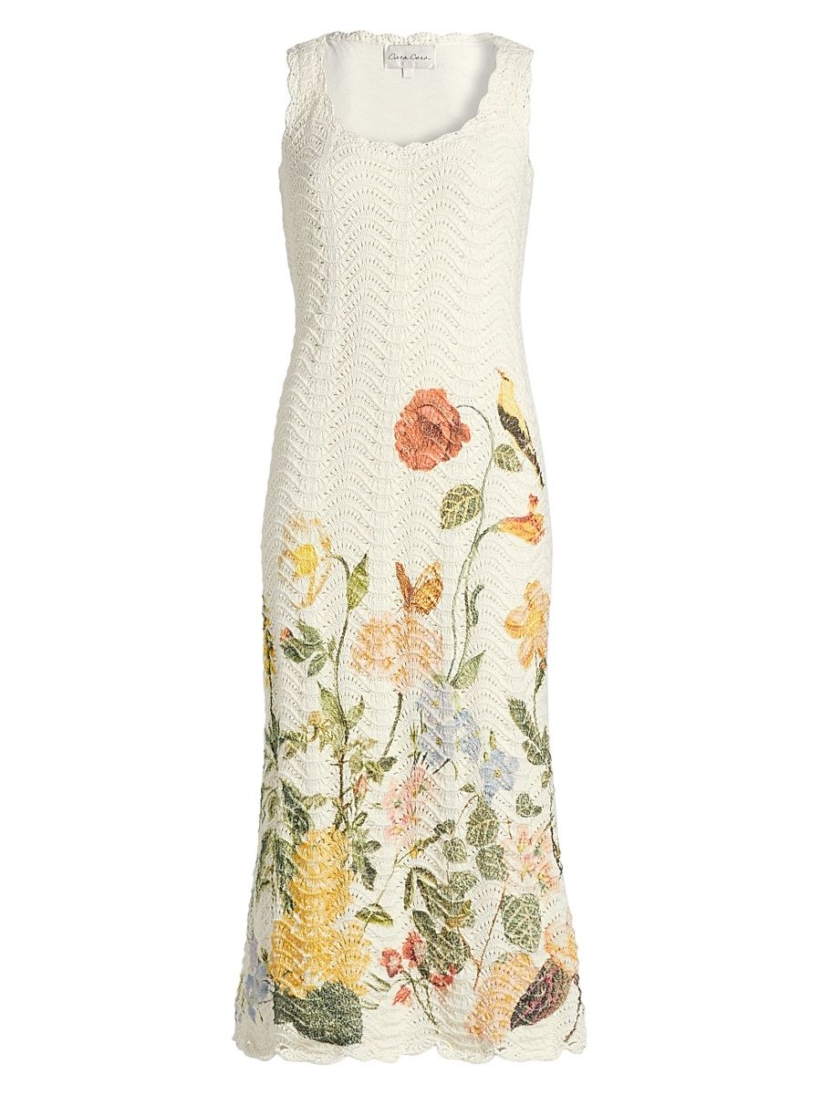 Cara Cara Women's Orel Floral-Printed Crochet Midi-Dress - Nectar Egret - Size Large