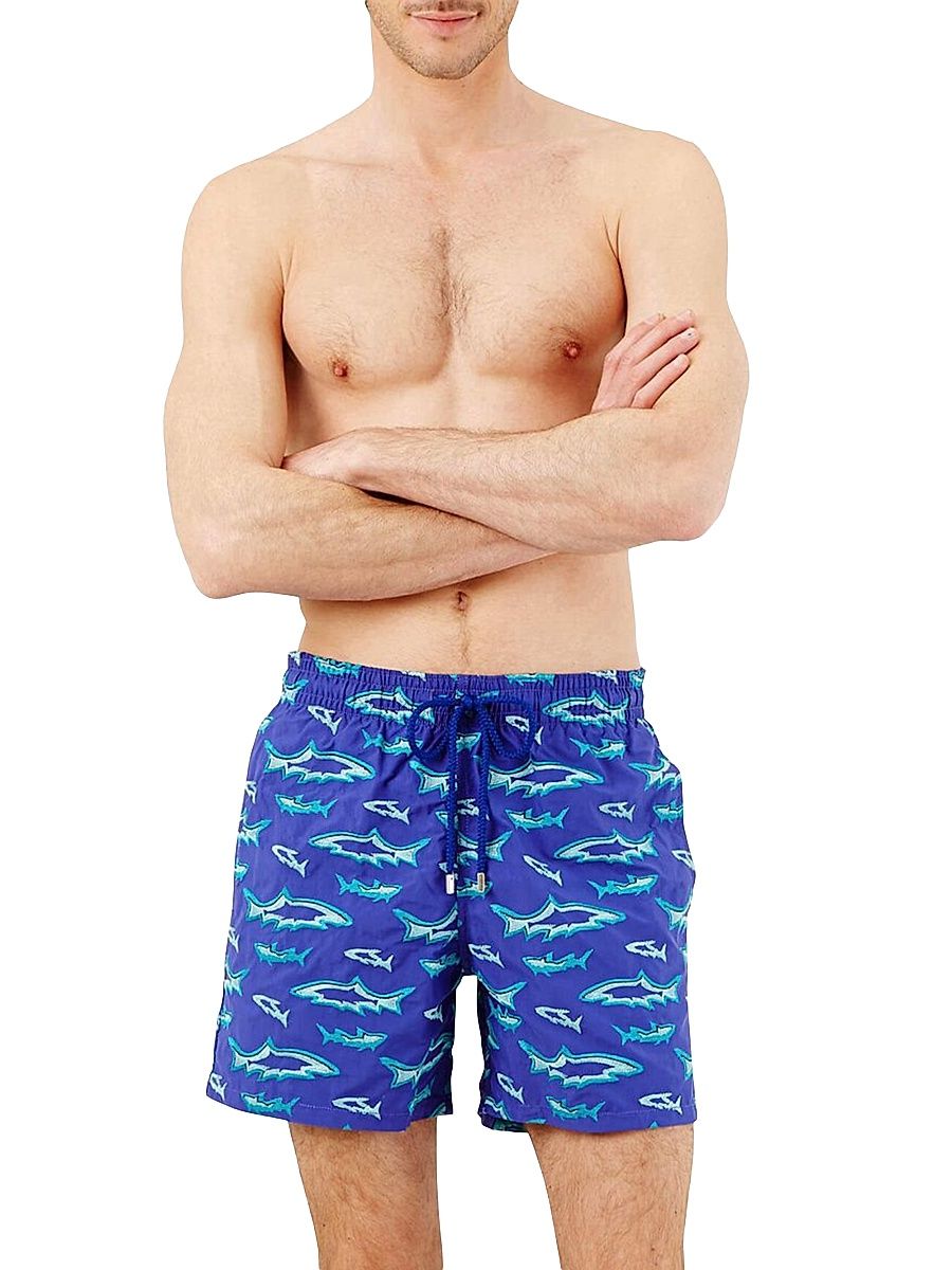 Men's Requins Embroidered Swim Shorts - Purple Blue - Size XXL