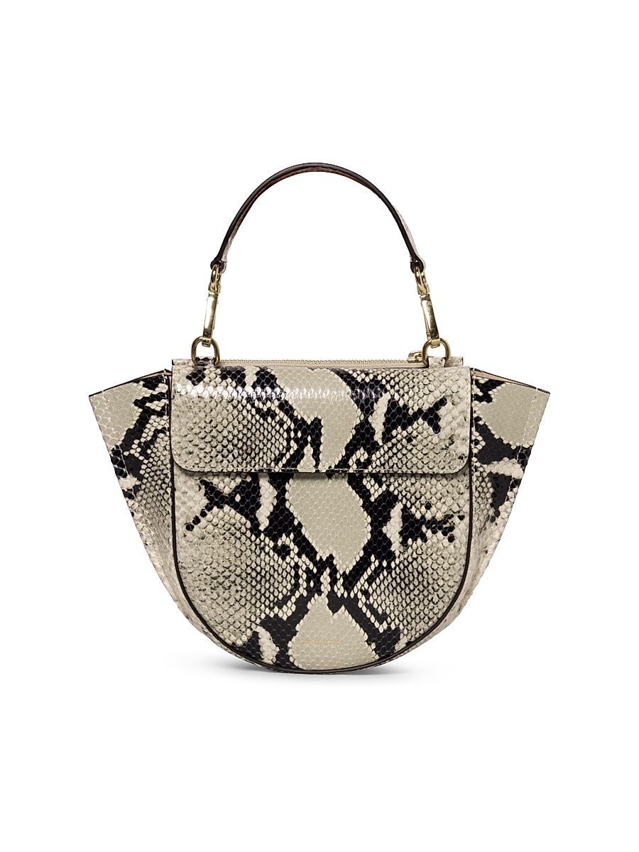 Women's Mini Hortensia Python-Embossed-Leather Top Handle Bag - Black White Python