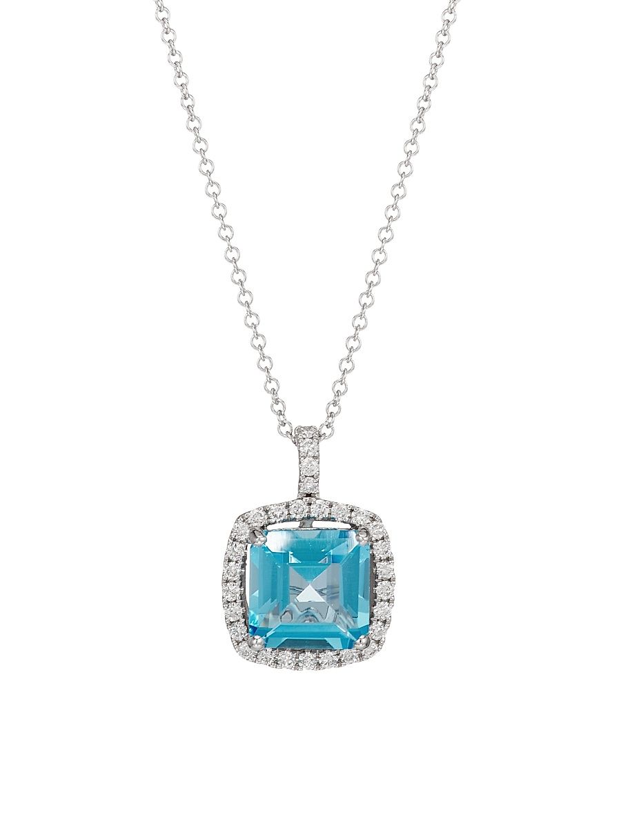Women's 14K White Gold, 0.35 TCW Diamond & Blue Topaz Pendant Necklace - White Gold