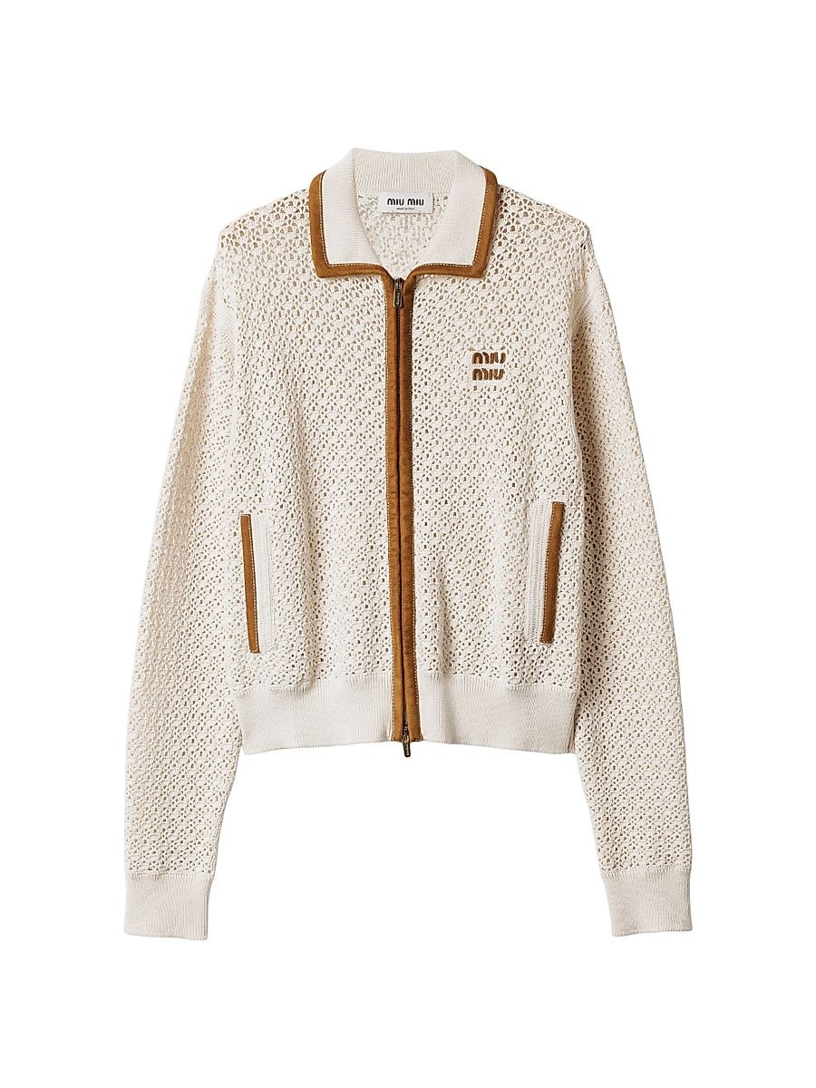 Women's Cotton and Suede Cardigan - Beige Khaki - Size 8