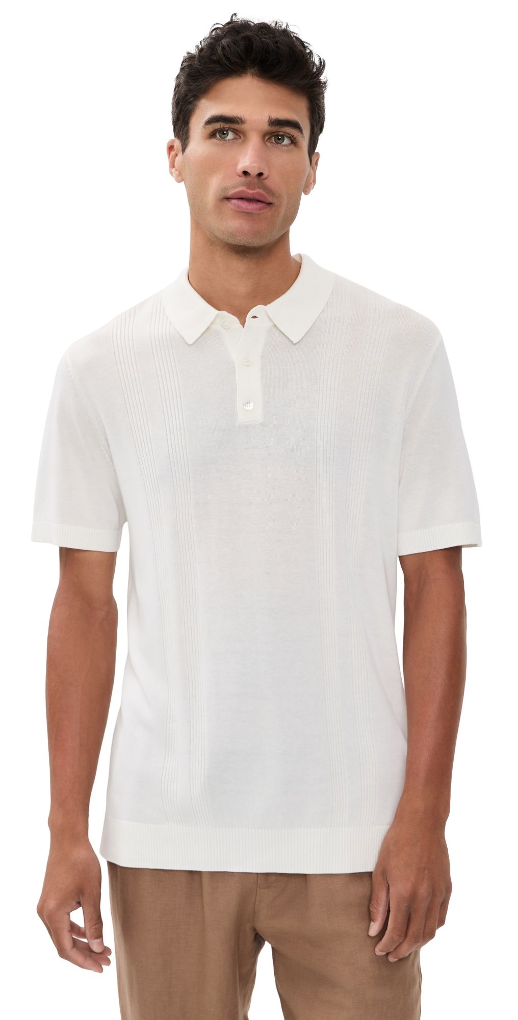 Onia Silk Blend Ribbed Knit Polo Ivory XXL