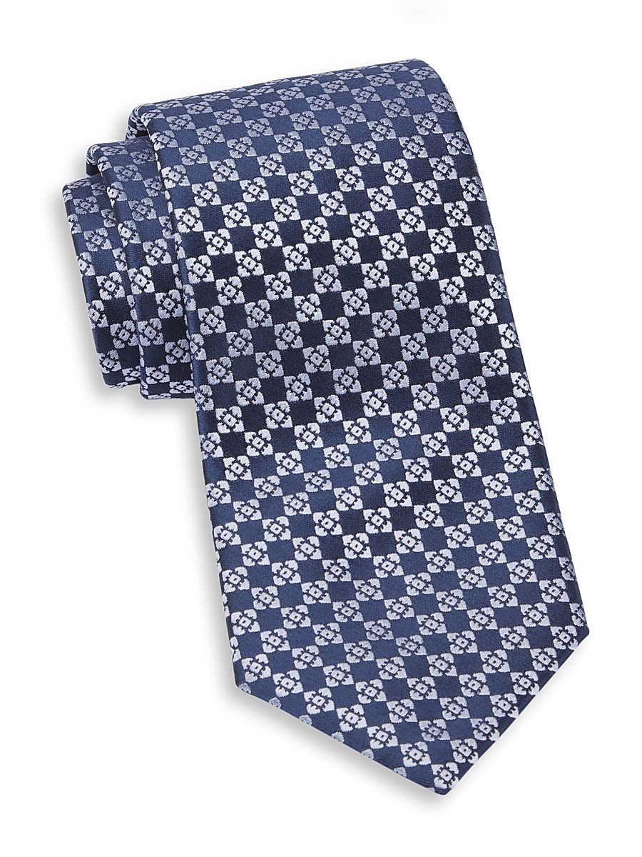 Men's Neat Diamond Geo Silk Tie - Navy Blue