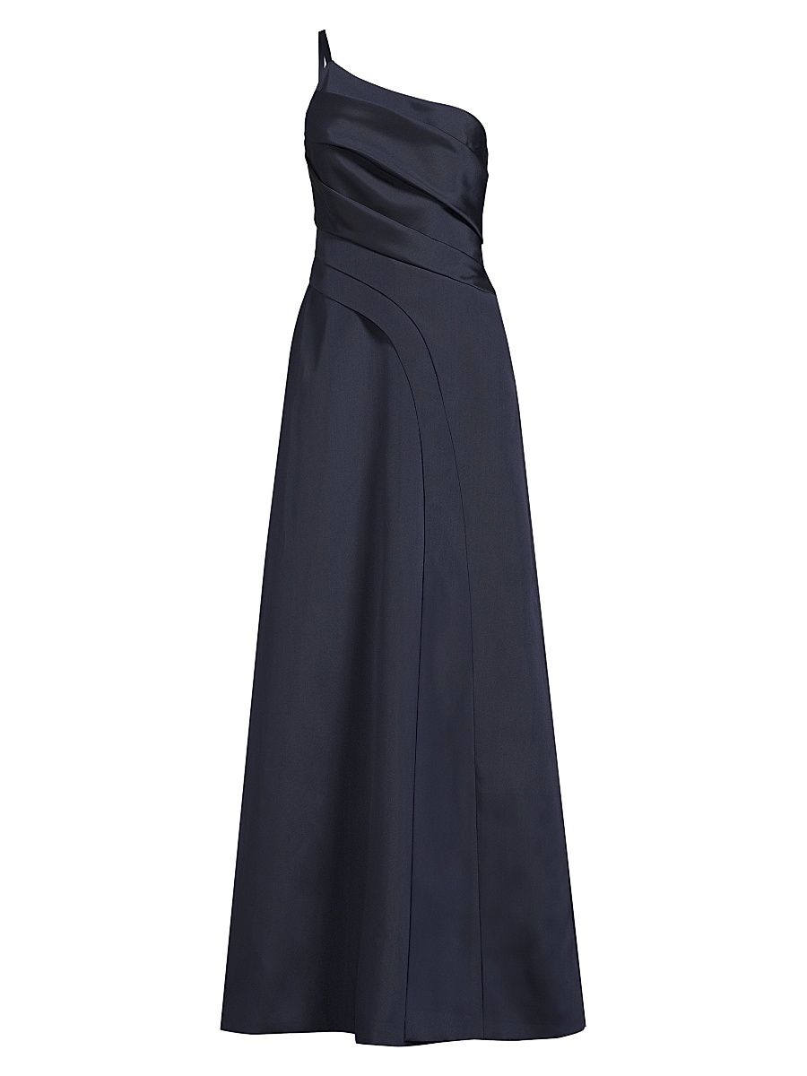 Women's Jillian Sleeveless One-Shoulder Pleated Gown - Dark Midnight - Size 16