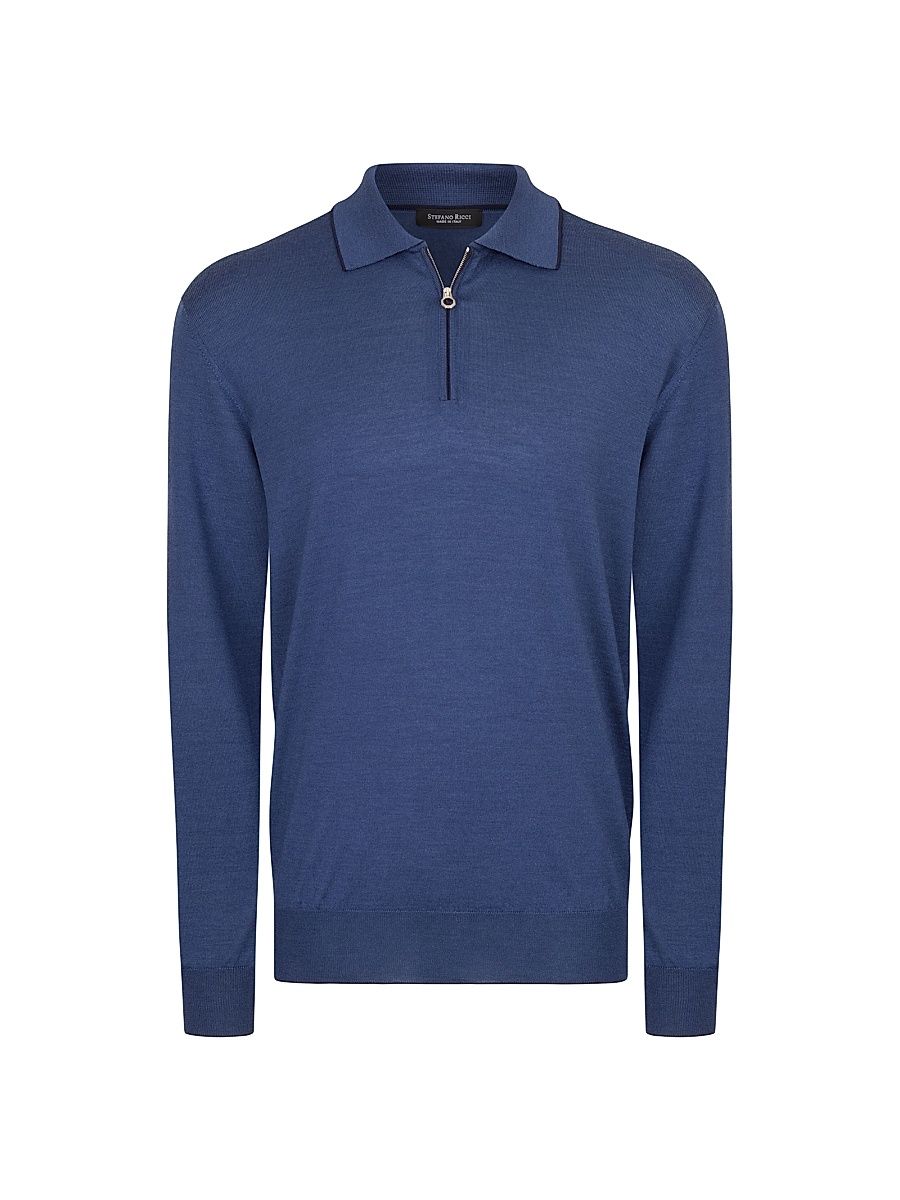 Men's Zip Polo Shirt - Navy - Size 38