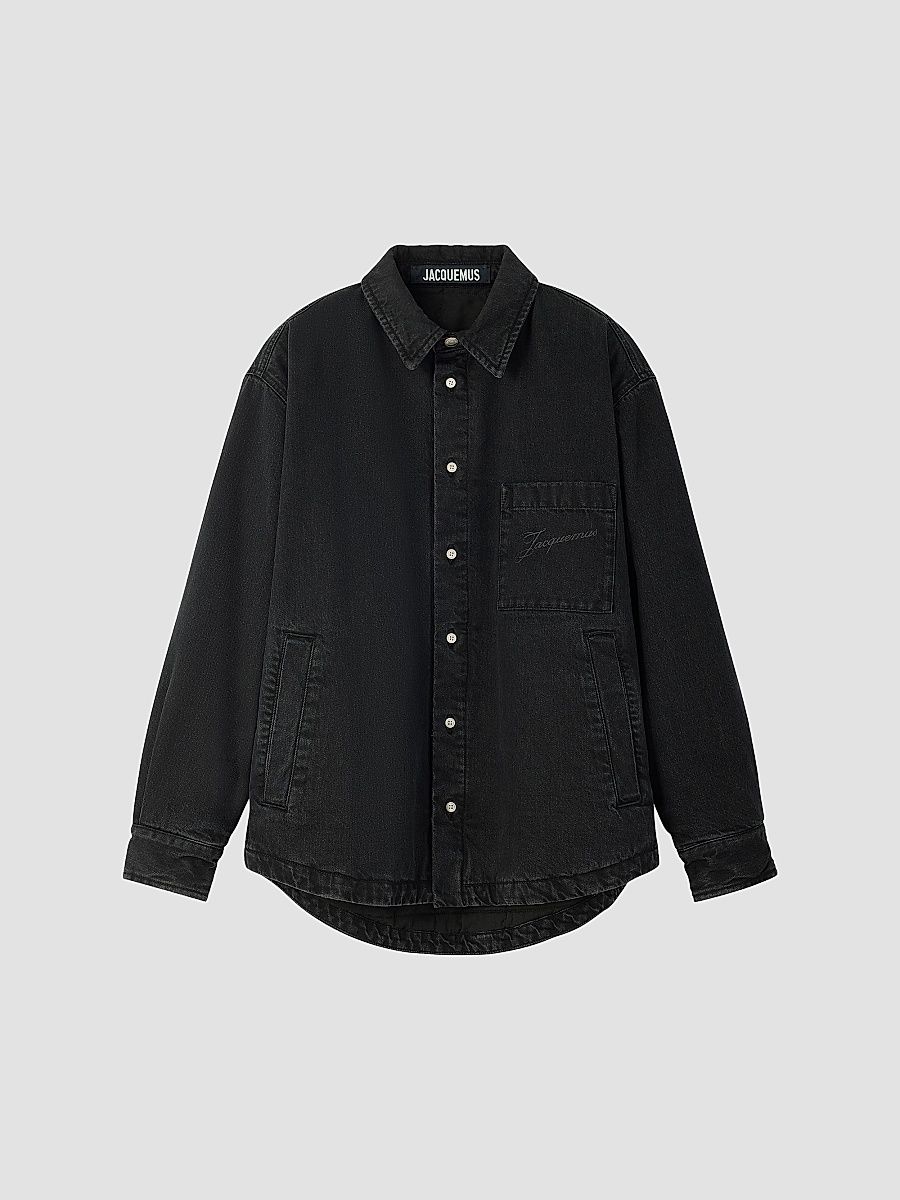 Jacquemus Men's Denim Logo Cotton Shirt - Black - Size 40