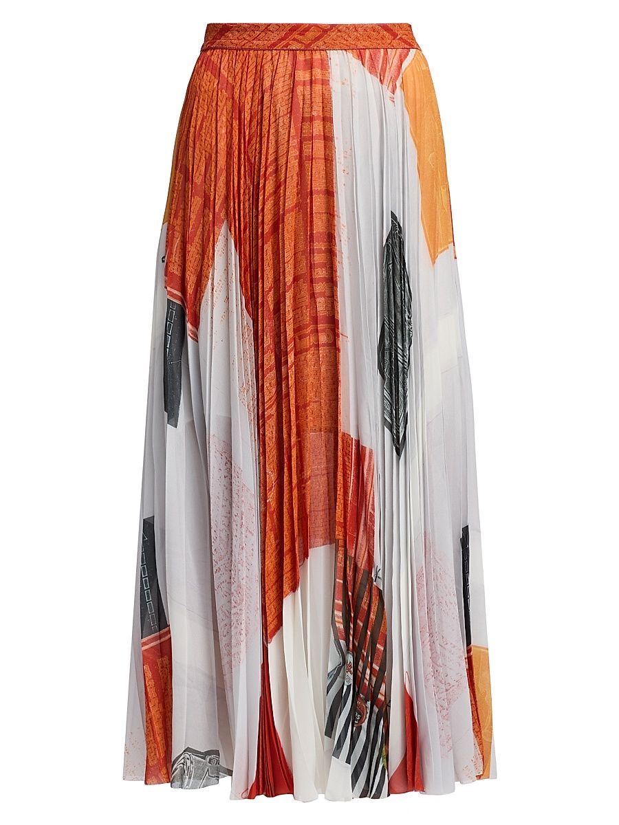 Women's Cat Paws Chiffon Pleated Skirt - Red Multi - Size 14