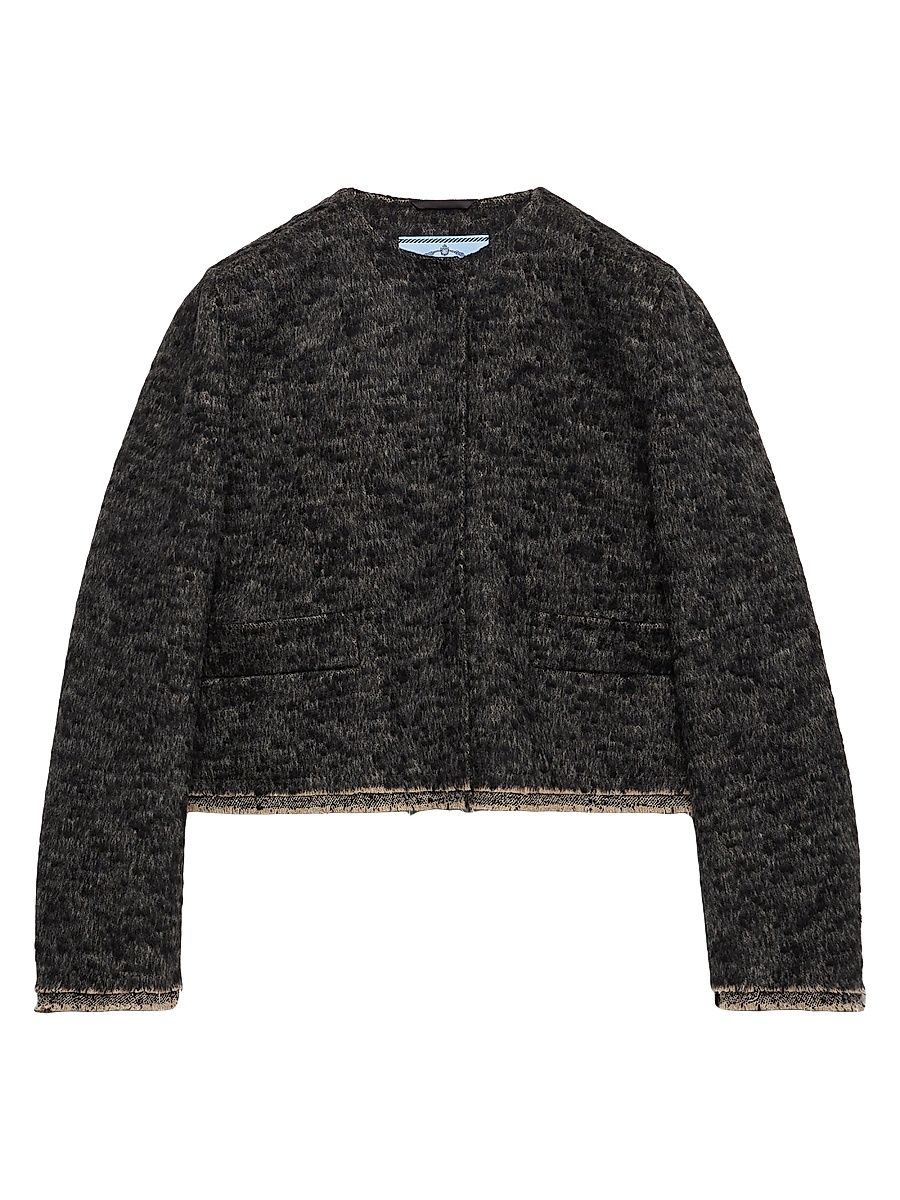 Women's Single-Breasted Double Tweed Jacket - Grey - Size 4