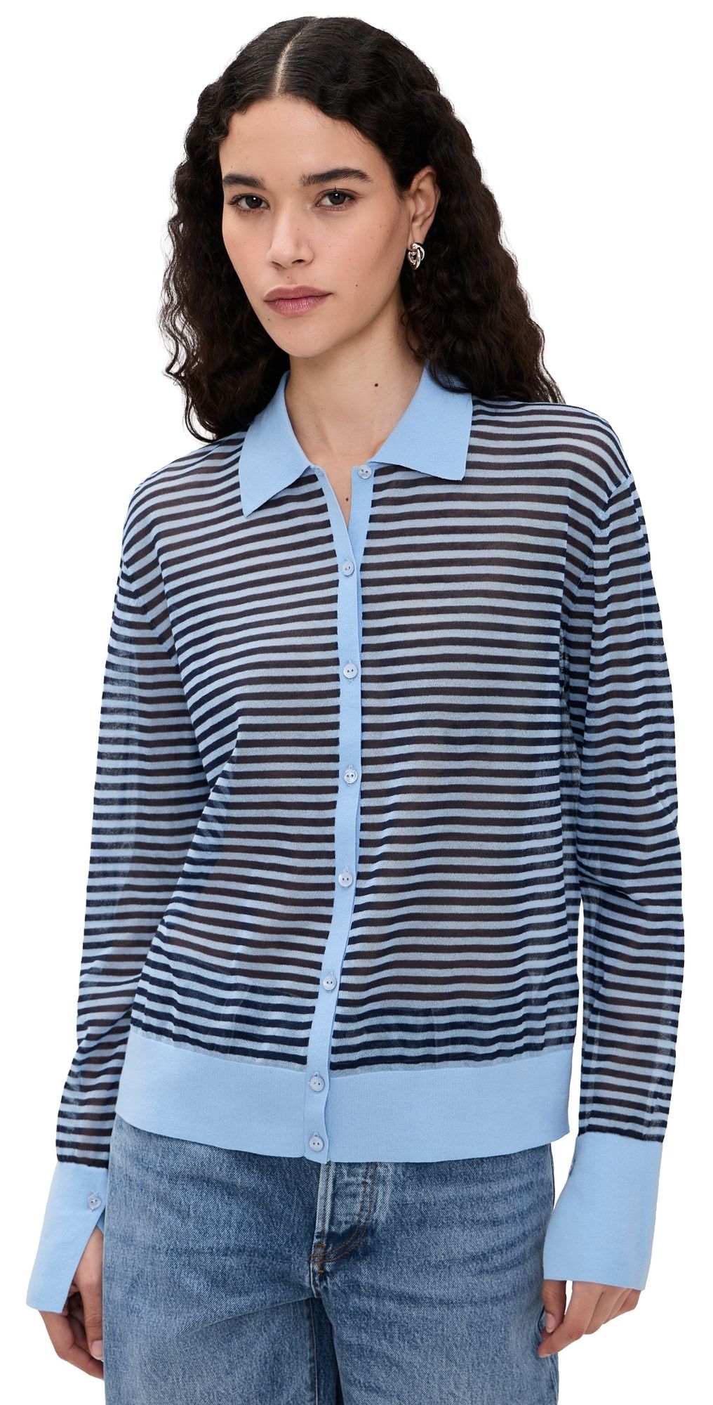 FRAME The Collared Cardigan Powder Blue Multi M