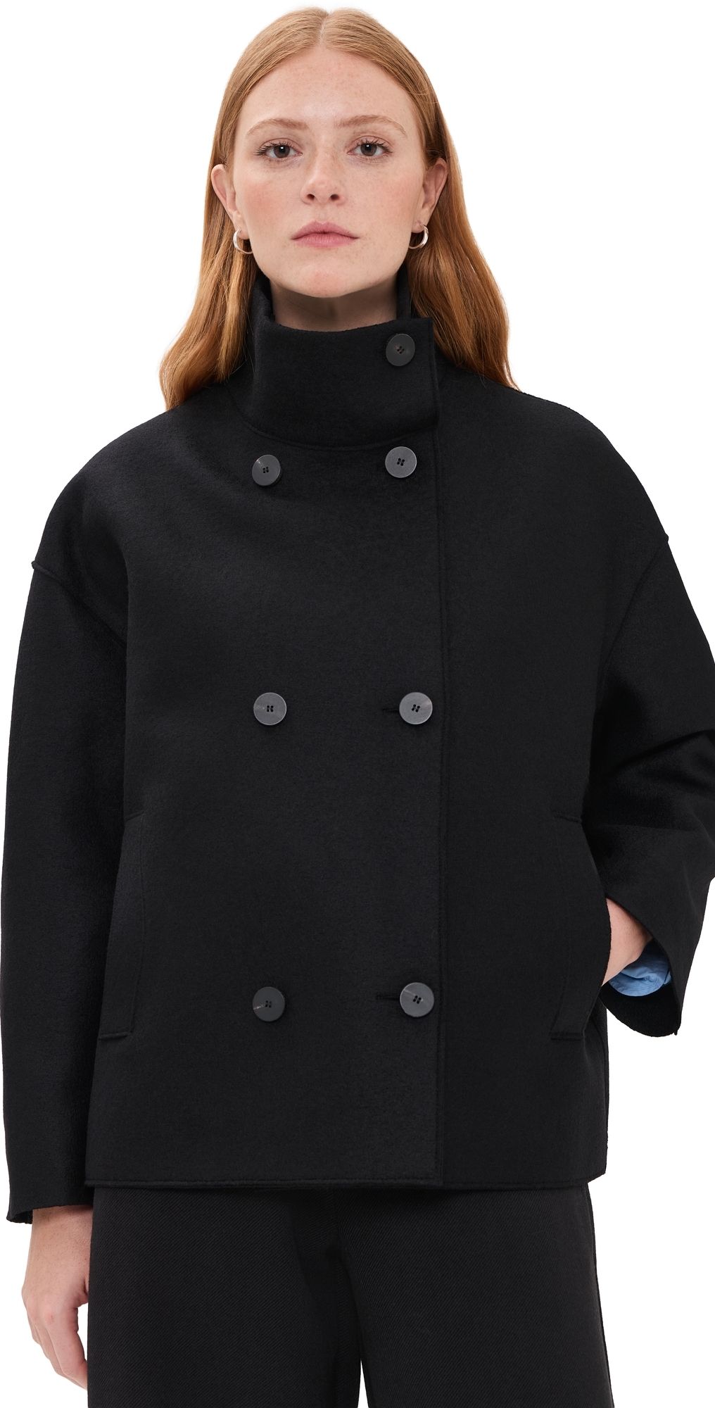 Harris Wharf London Oversized Pressed Wool Funnel Jacket Black 40