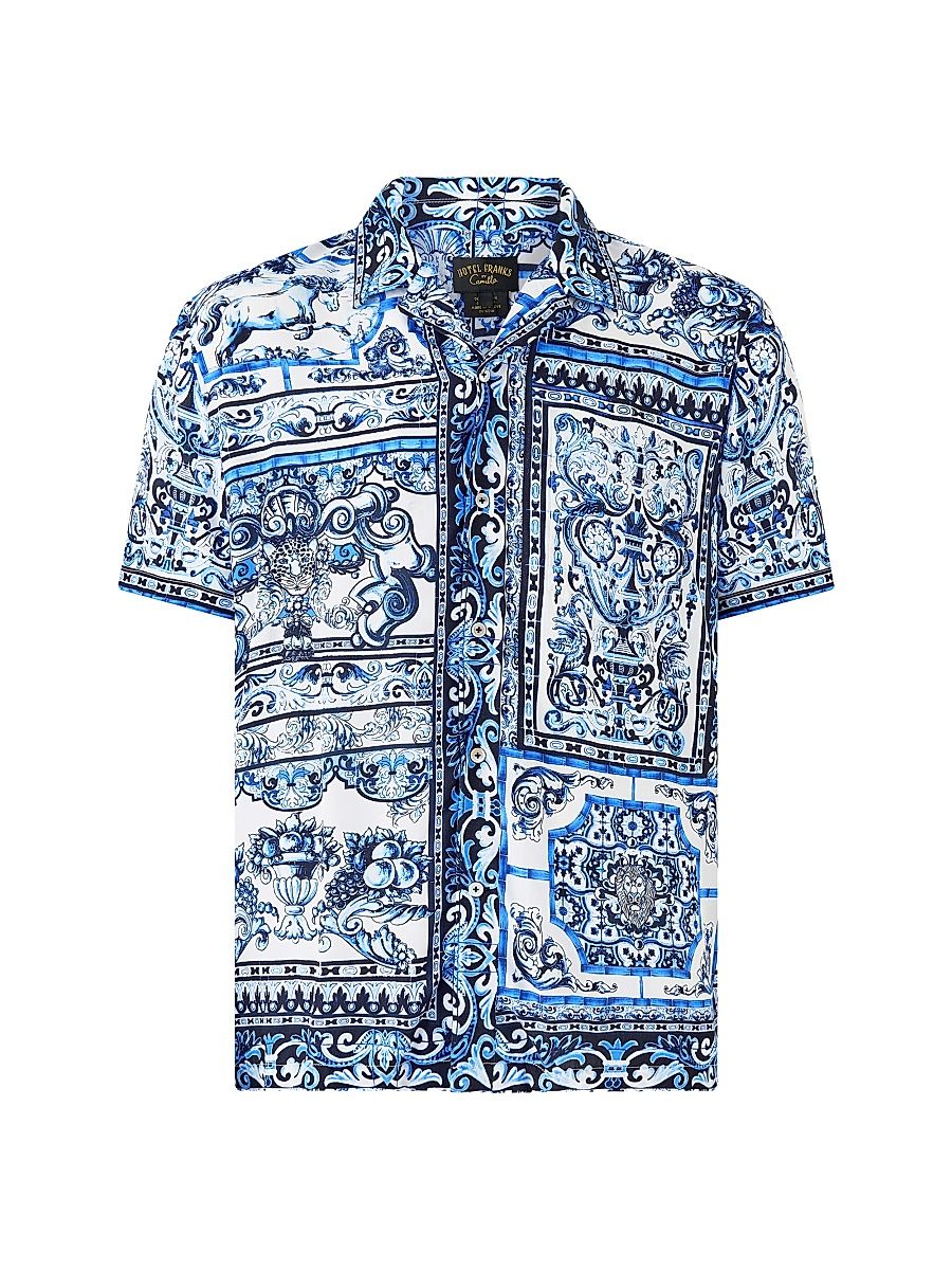 Men's Printed Short-Sleeve Camp Collar Shirt - A Tiled Wonderland - Size Large