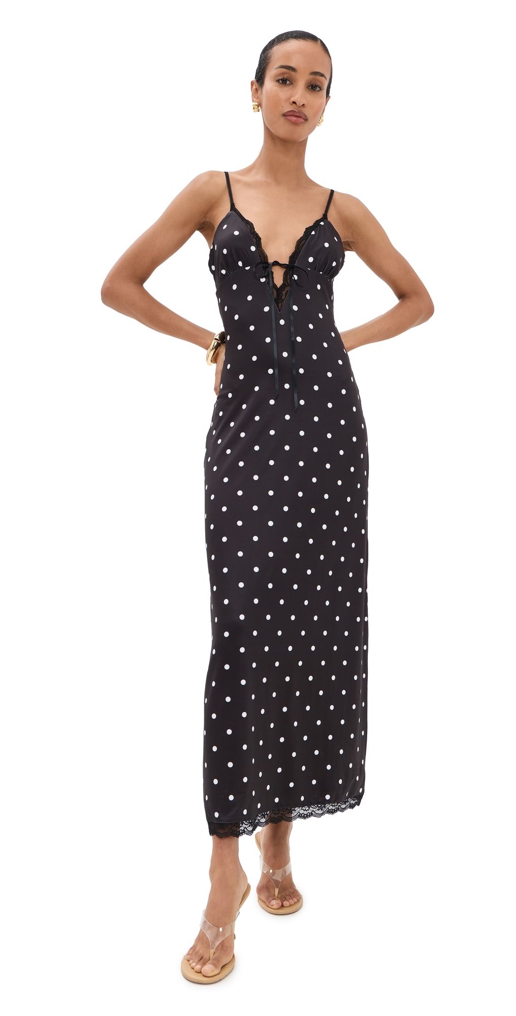 Runaway the Label Emily Lace Trim Camisole Midi Dress Black/White Polka S