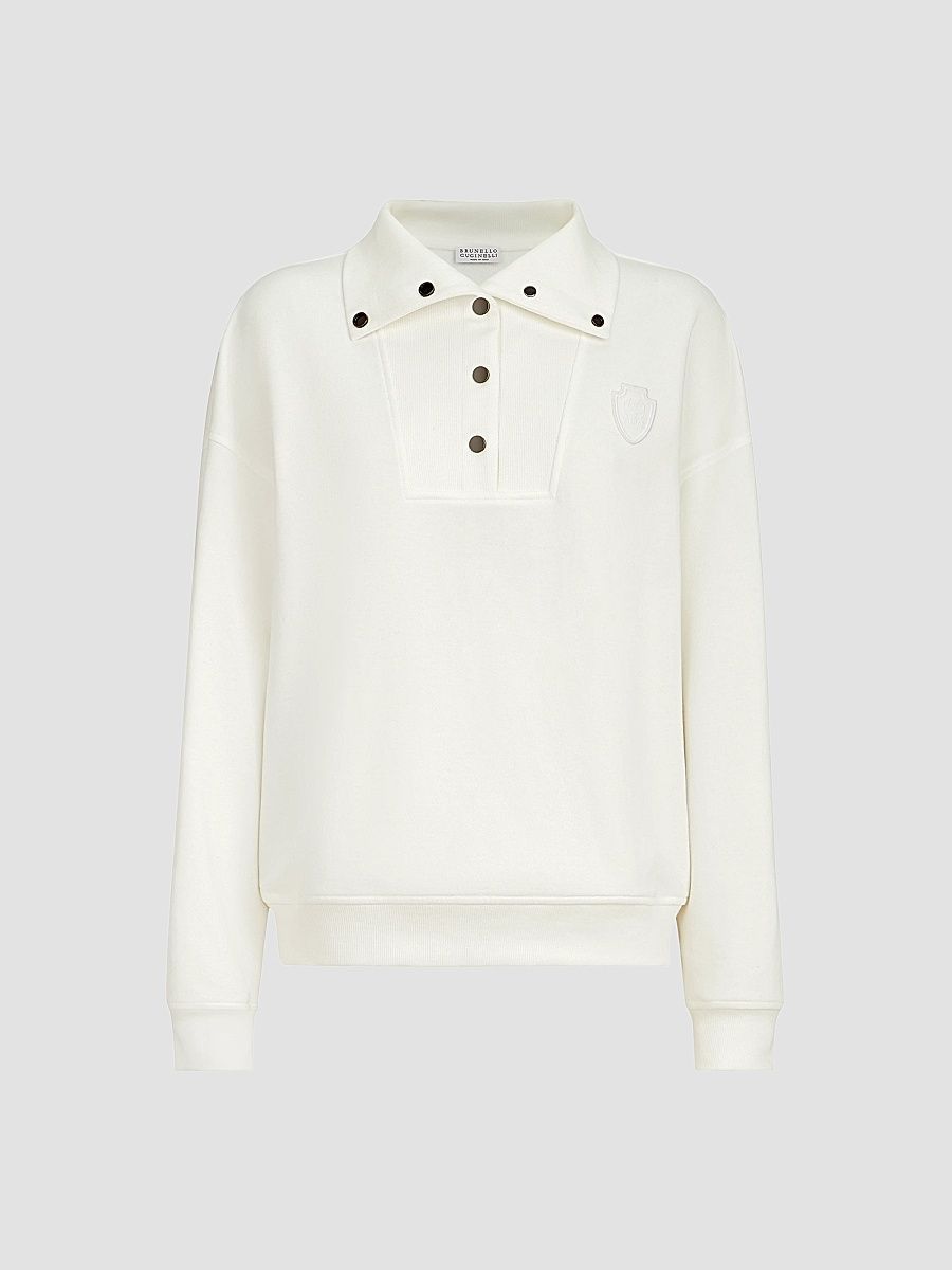 Women's Cotton Smooth French Terry Sweatshirt with Logo - White - Size XXXL