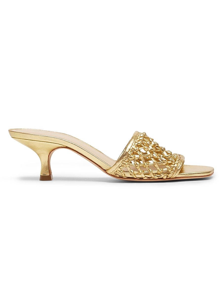 Women's 55MM Woven Leather Mules - Gold - Size 11
