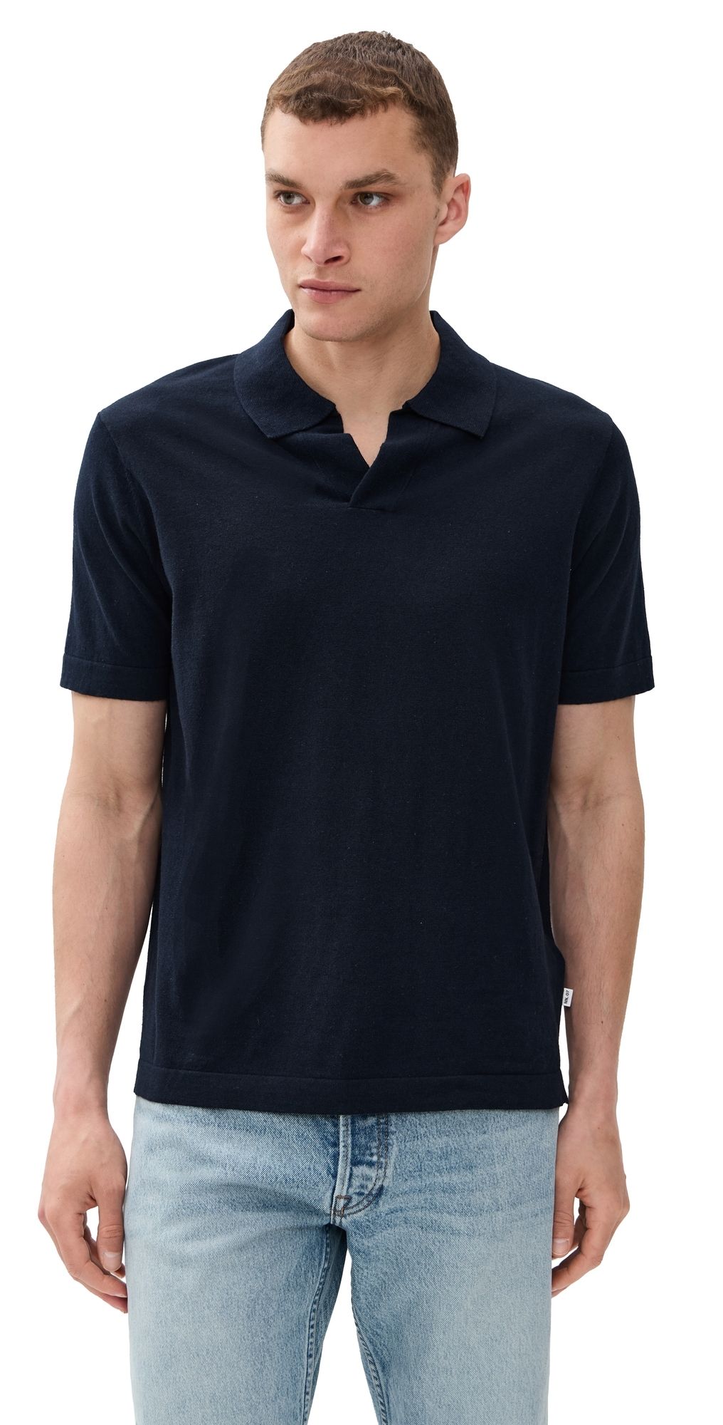 NN07 Ryan Cotton Linen Polo Navy Blue S