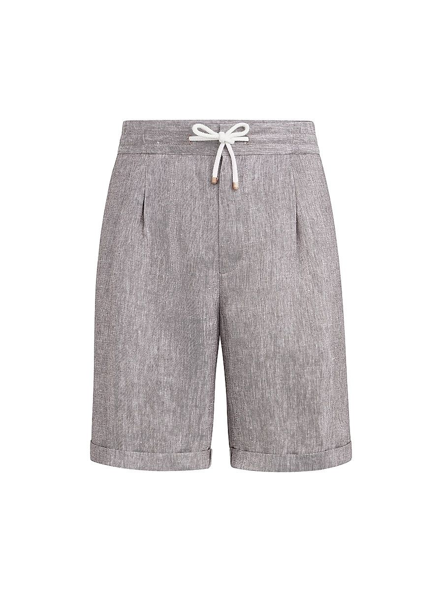 Men's Linen and Hemp Diagonal Bermuda Shorts - Light Brown - Size 48