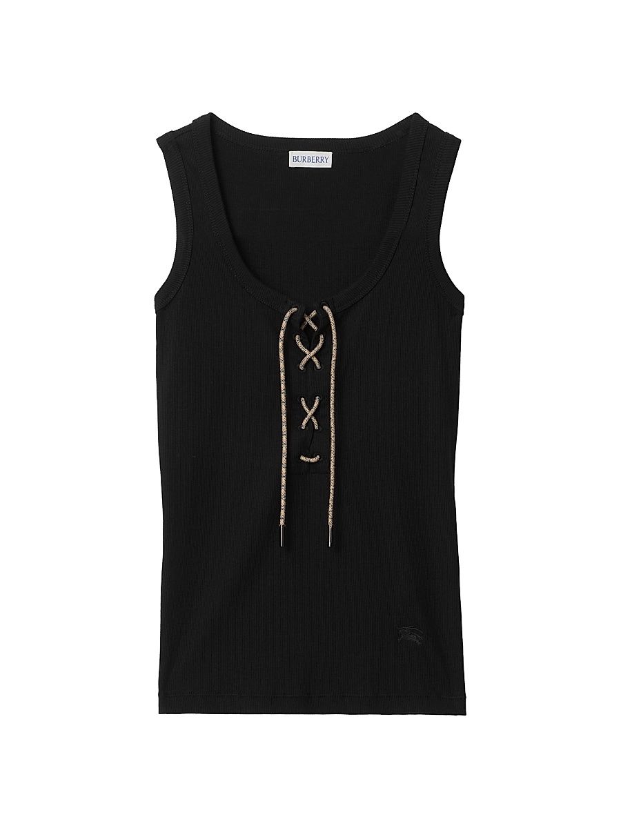 Women's Lace-Up Stretch Cotton Tank - Black - Size XXS