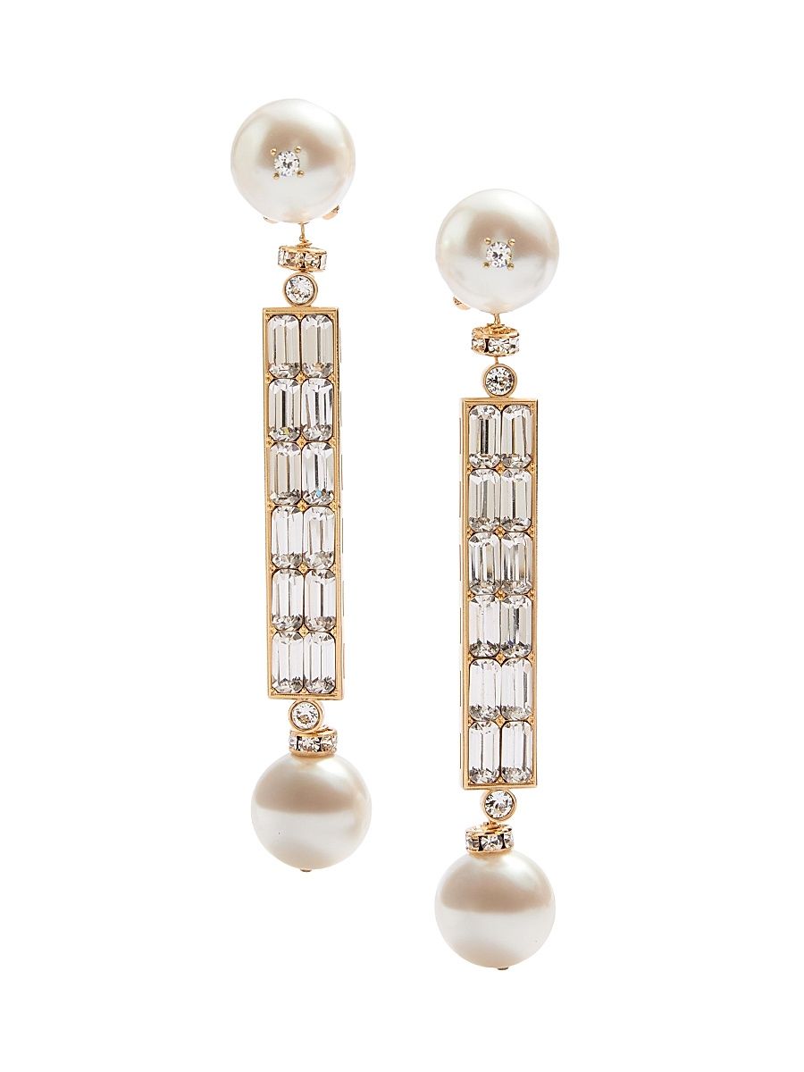 Women's San Fin Metal Earrings with Swarovski Crystals and Pearls - Gold Cream