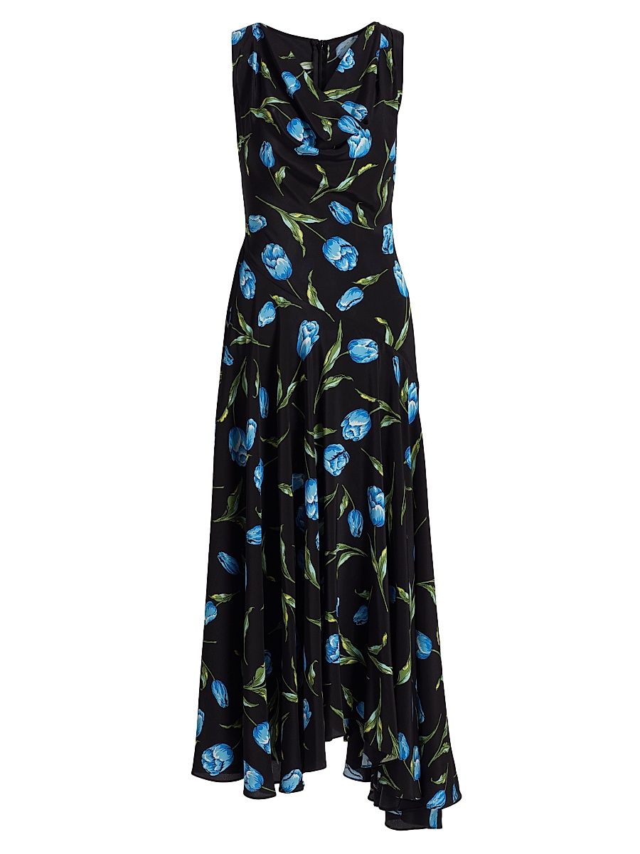 Women's Tulip Silk Crepe Asymmetrical Midi-Dress - Black - Size 2