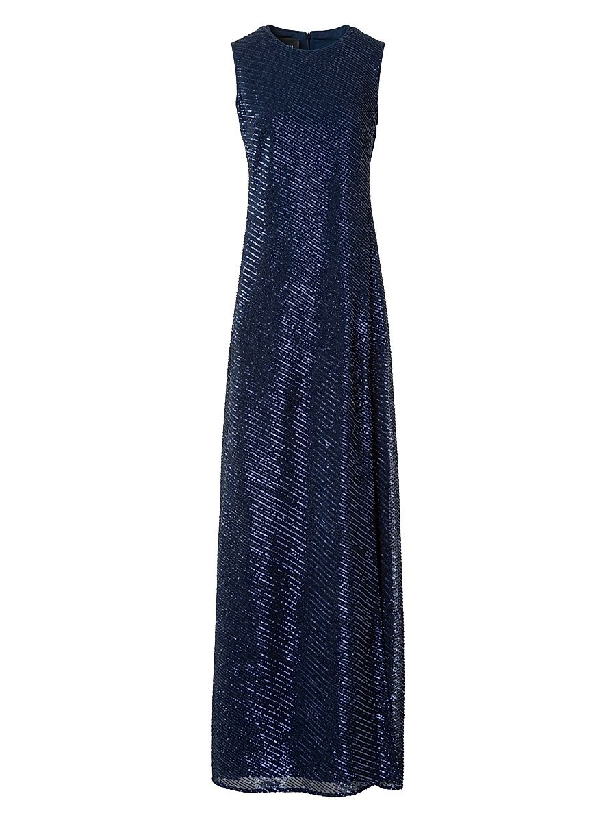 Women's Diagonal Sequined A-Line Gown - Denim Blue - Size 6
