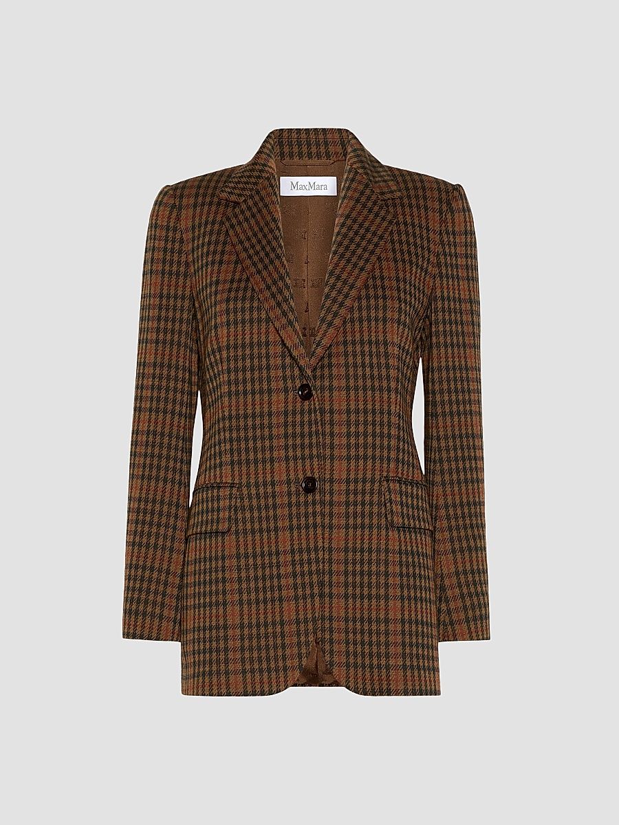 Women's Single Breasted Glen Plaid Jersey Blazer - Tobacco - Size 14