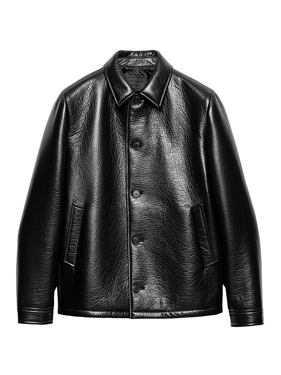 Men's Nappa Leather Caban Jacket - Black - Size 36