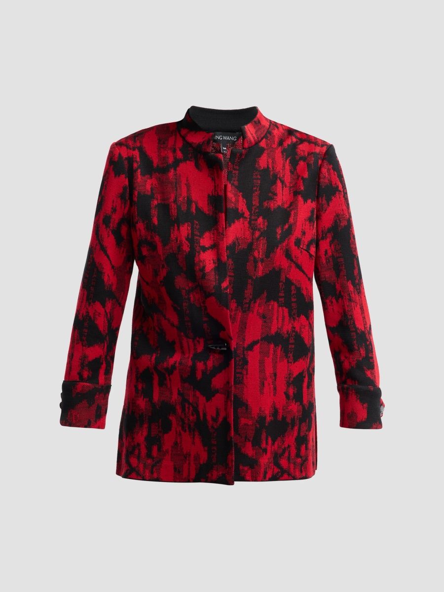 Ming Wang Women's Petite Abstract Jacquard Jacket - Holiday Black - Size Small