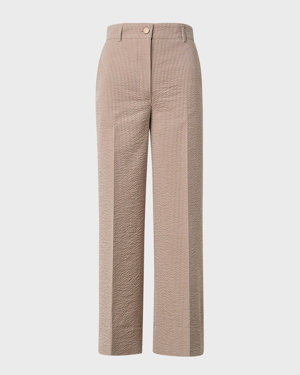 Chiara High-Rise Cotton-Blend Seersucker Wide-Leg Ankle Pants
