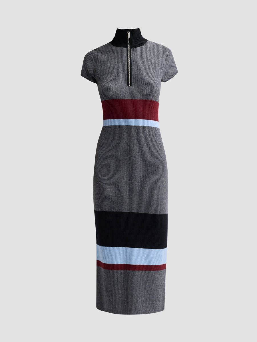 Toccin Women's Dasha Short-Sleeve Half-Zip Midi Dress - Sky Oxblood Multi - Size XL